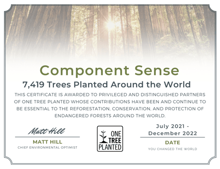 Component Sense's One Tree Planted Certificate