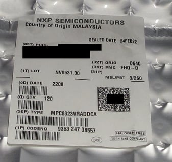 Label on an msl bag containing electronic components.
