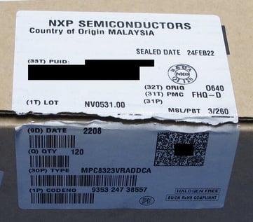 Label on on a box of electronic components.