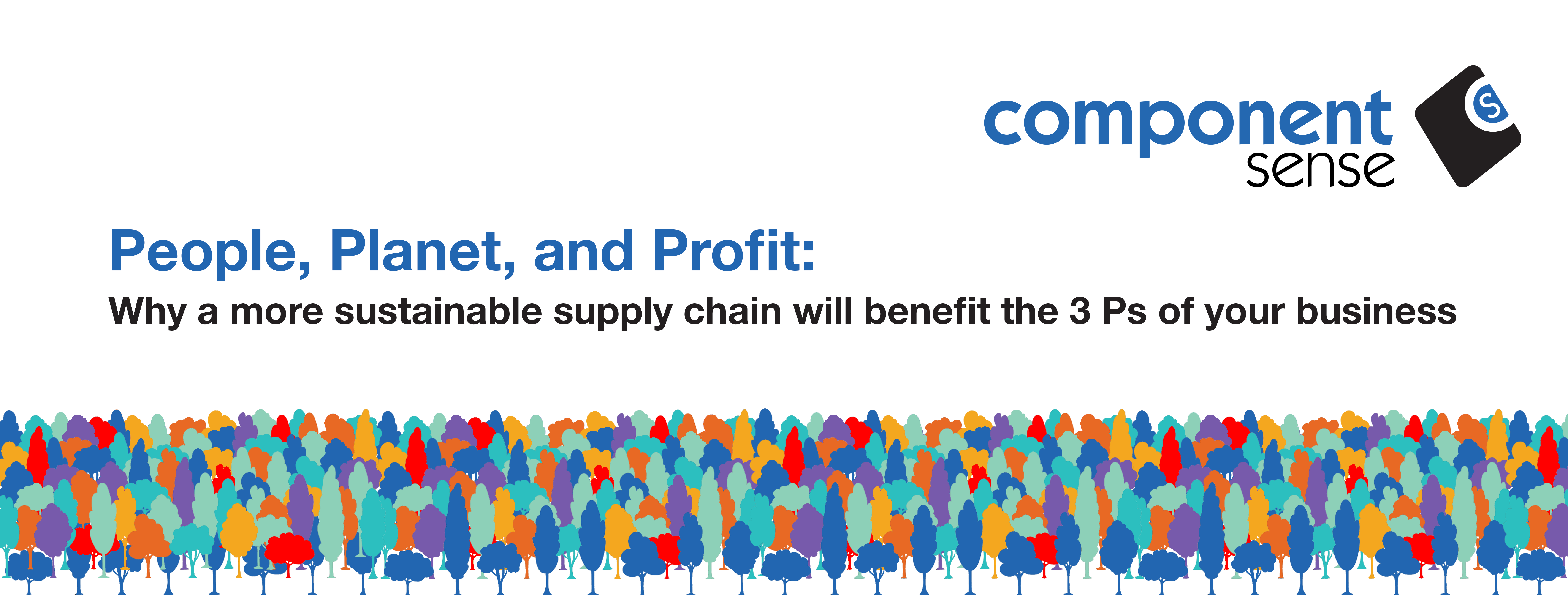 Sustainable Supply Chain Blog Banner (white background with multicoloured graphic trees) 