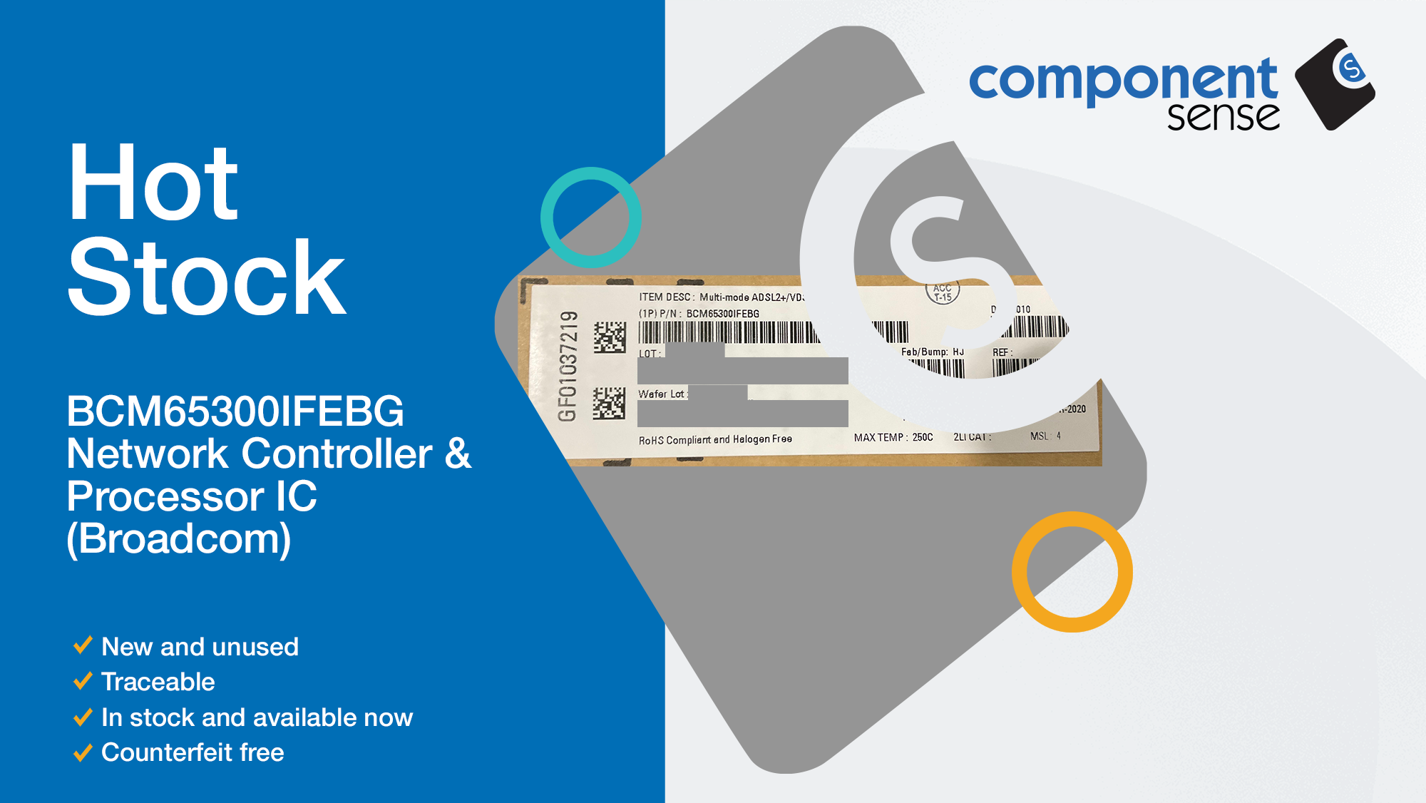 Blog banner featuring the BCM65300IFEBG and Component Sense branding